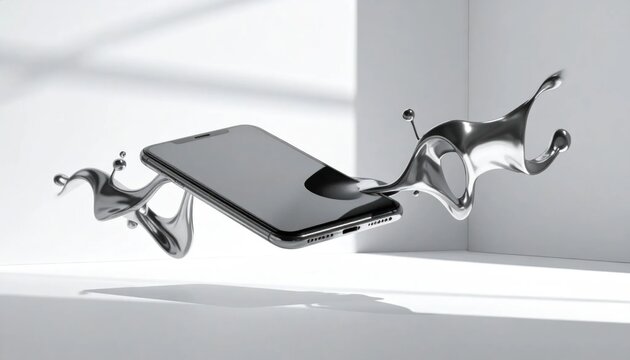 Smartphone with water splash effect.
