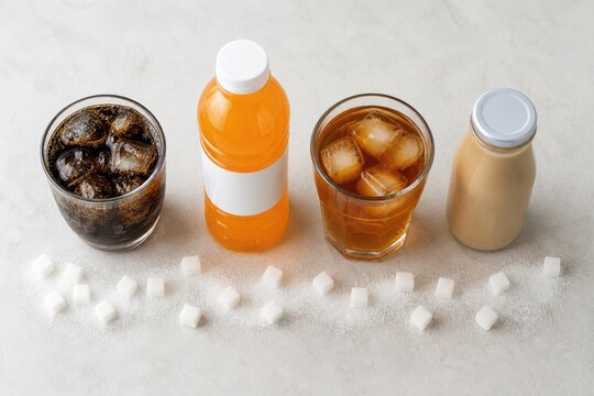 Common Sweetened Drinks with Sugar Awareness Concept