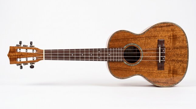 Acoustic Ukulele with Natural Wood Grain and White Background