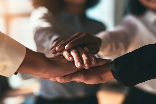 Business Team Stacking Hands Together for Teamwork and Collaboration