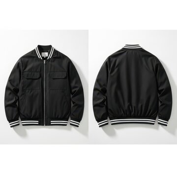 Black bomber jacket isolated on white background