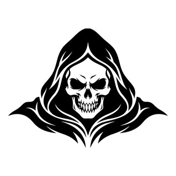 Hooded Grim Reaper Skull with Flowing Cloak
