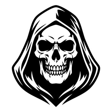 Hooded Grim Reaper Skull Vector Illustration
