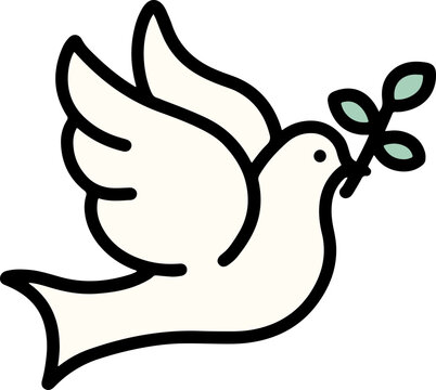 Cute Hand Drawn Peace Dove with Olive Branch Icon, Christian Symbol Illustration