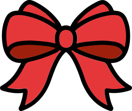 Cute Hand Drawn Red Bow Icon, Christmas Gift Ribbon and Holiday Decoration