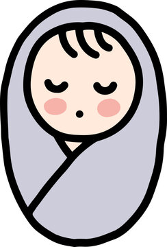 Cute Hand Drawn Swaddled Baby Jesus Icon, Christian Nativity Christmas Illustration