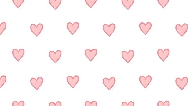 Seamless pattern of small hand drawn pink hearts on a clean white background for love theme
