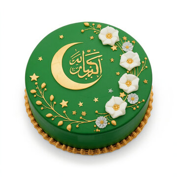 Mawlid Celebration Islamic Cake with Crescent Moon and Stars
