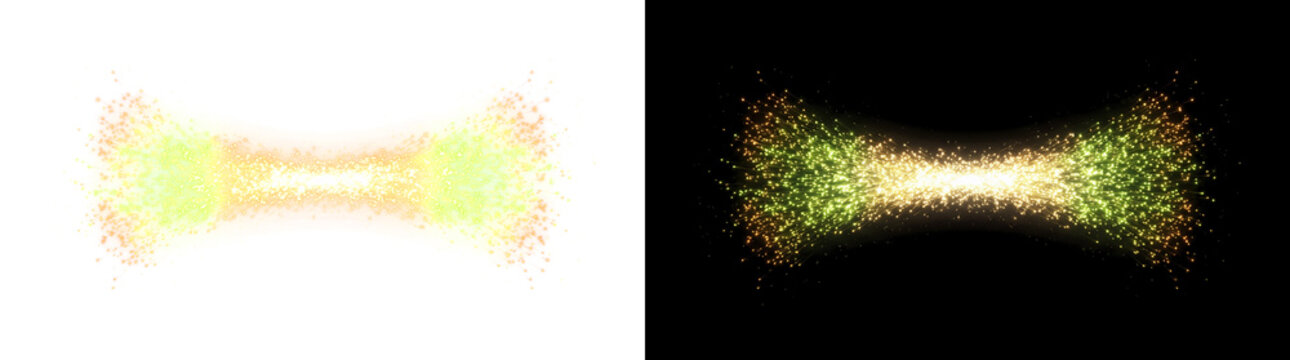 Glowing firefly swarm fanned into a wide band horizontal light effect overlay isolated on transparent background