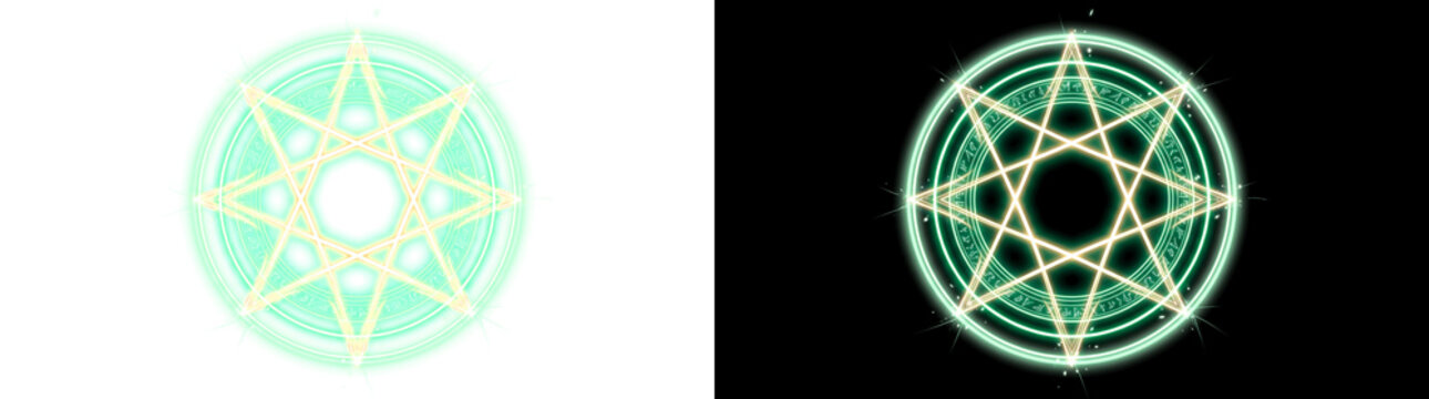 Star Pattern Neon Arcane Circle with Intricate Tier Rings Light Effect Overlay Isolated on Transparent Background