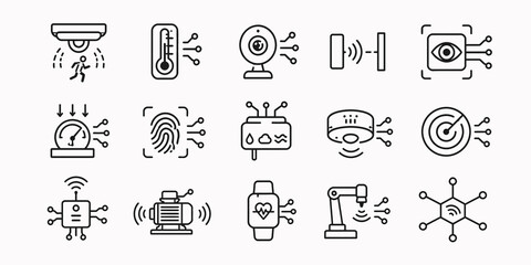 Fototapeta premium Set of modern line style internet of things and smart technology icon collection for digital interface design