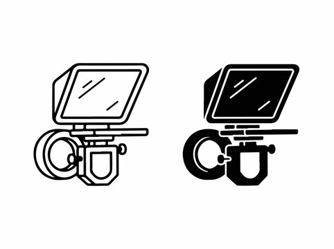 Teleprompter Flat Vector Icon Set in Black and White for Media Production and Broadcasting