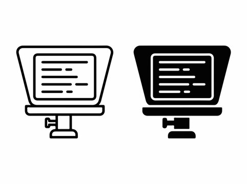Teleprompter Screen Display Icon for Media Production Studio Black and White Vector Graphic