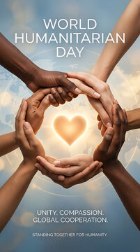 World humanitarian day concept with hands forming a glowing heart together