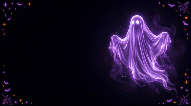 Ethereal purple glowing ghost in dark decorative frame.