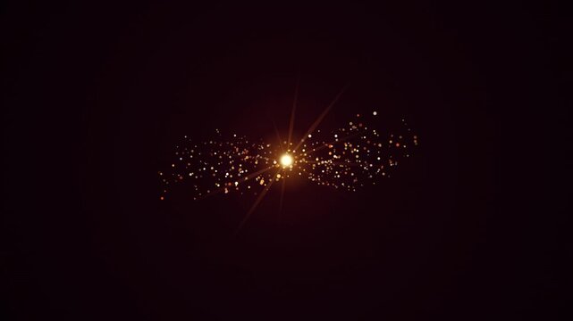 Abstract golden light effect with glowing particles and lens flare energy