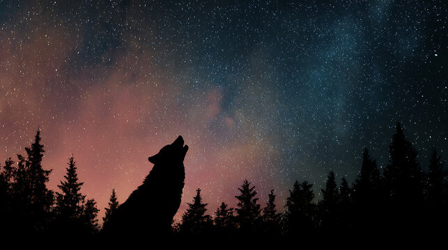 Ultra-realistic wolf howling in moonlit forest 