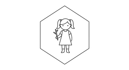 Fototapeta premium Little girl holding flower, minimalist illustration