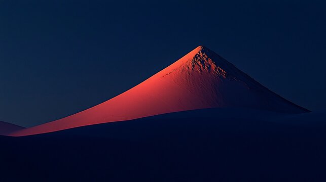 Red-lit mountain peak at dusk.
