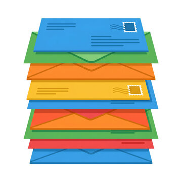 Stack of Colorful Envelopes with Letters and Postcards.