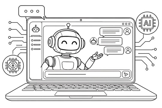 Futuristic AI chatbot laptop interface, AI chatbot interface, artificial intelligence, AI technology, futuristic technology, chatbot UI, conversational AI, laptop interface, digital assistant, virtual