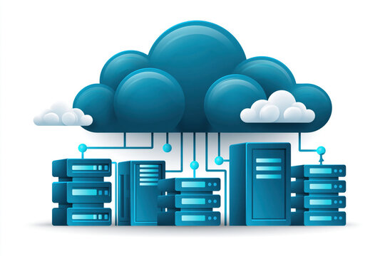 Cloud computing illustration server network data storage digital cloud blue cloud database internet technology data center connected server web hosting