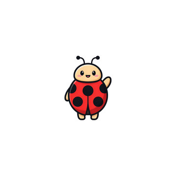 Cute cartoon ladybug character waving hand in a friendly manner for children and kids design