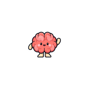 Cute pixel art brain character waving hello with a happy expression in a fun cartoon style