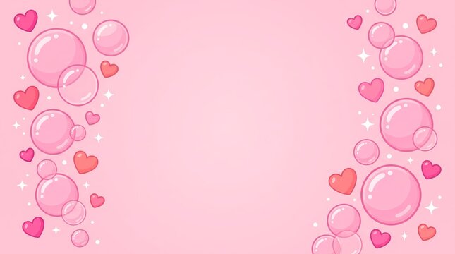 Pink background with hearts and bubbles border for romantic or love themed design.