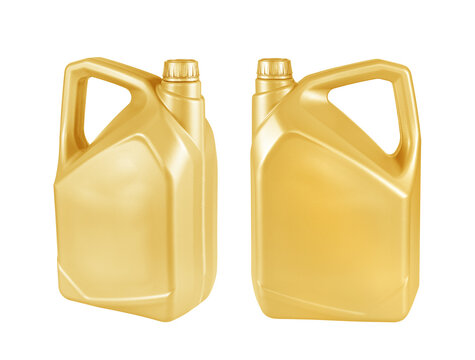  Blank gold plastic motor oil gallon isolated on white background.