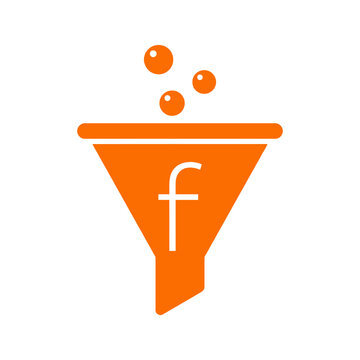 Orange funnel logo with letter f and bubbles.