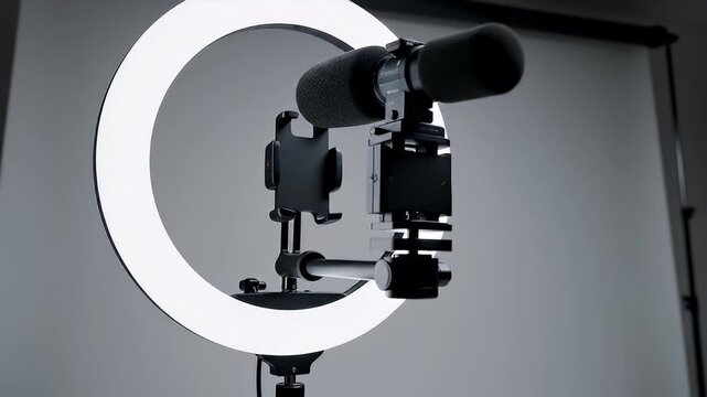 Vlogging kit with ring light and microphone.