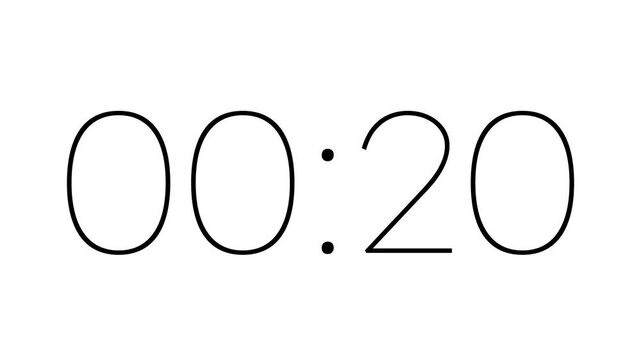 25 second digital countdown timer animation. Digital countdown clock timer in 25 second on white background ideal for presentations, webinars, study sessions, and visual time tracking