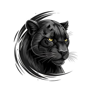 Powerful black panther head illustration with intense yellow eyes