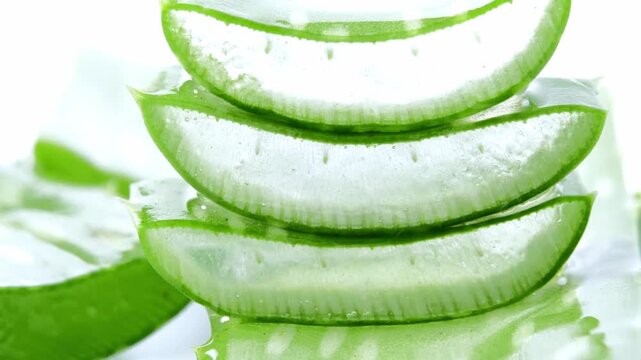 Fresh Juicy Aloe Vera Leaf on a White Background	