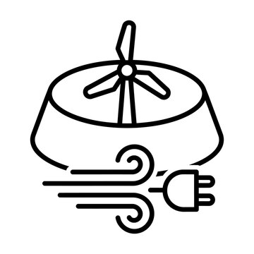 Wind energy icon with turbine and electric plug, sustainable power generation symbol, renewable green energy concept illustration