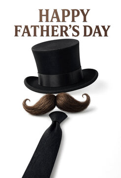 Vintage top hat black tie and funny mustache for happy fathers day celebration greeting card