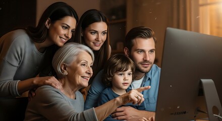 Fototapeta premium Multi-generational family watching content on a computer