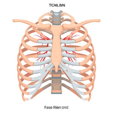 Anatomical diagram of human rib cage front view.