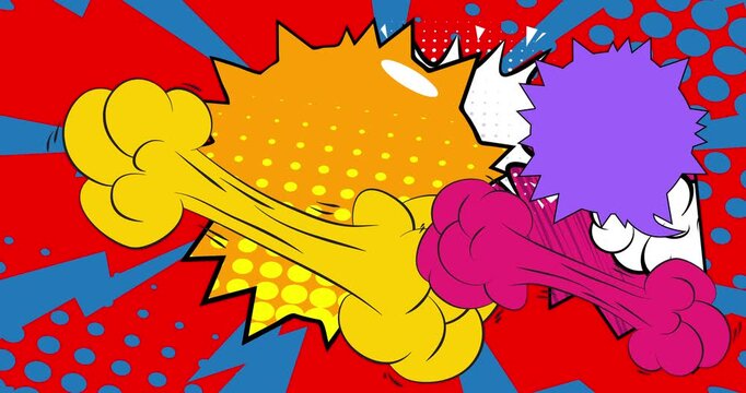 Cartoon background animation, comic book backdrop video. Retro comics pop art design.
