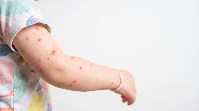 Pediatric Health Concept Showing Kid Arm with Varicella Zoster Rash and Copy Space