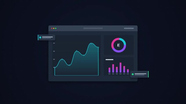 Animated Dashboard with Data Visualization and Graphs on Dark Background