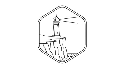 Obraz premium Minimalist Lighthouse Illustration on Cliff by the Sea, Outline Vector Art