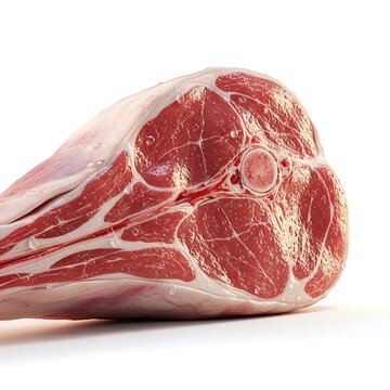 Fresh raw beef leg with bone on white background