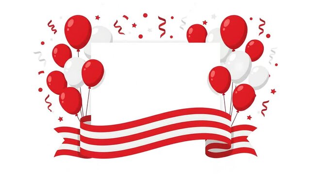 Festive Celebration Background with Red White Balloons and Blank Banner