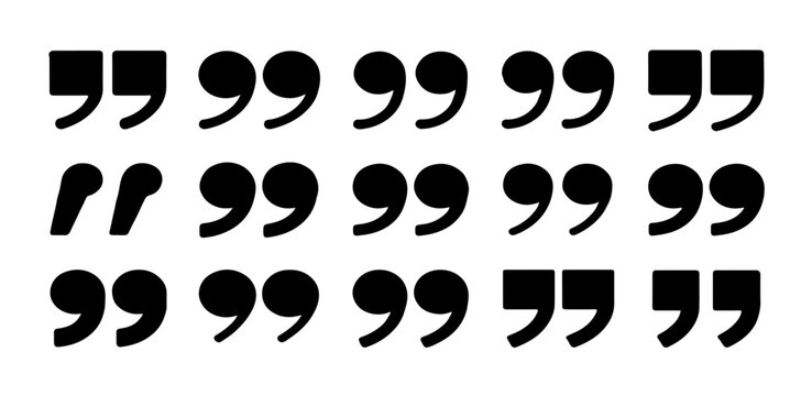 Quotation mark glyphs set featuring various typographic styles for graphic design projects and editorial content.
