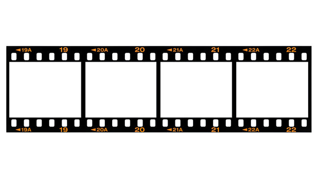 Negative film strip frame with numbered cells for photography layout.