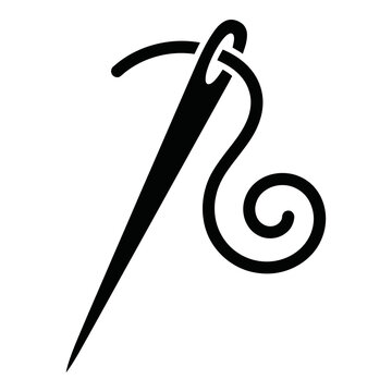 Black sewing needle with thread icon symbol
