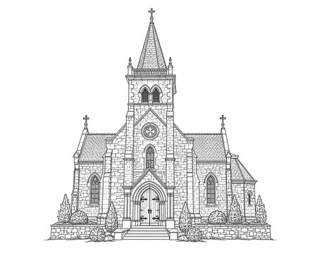 Historic village church, historic village church illustration, old village church, European village church, traditional village church, historic church architecture, medieval village church, rural chu