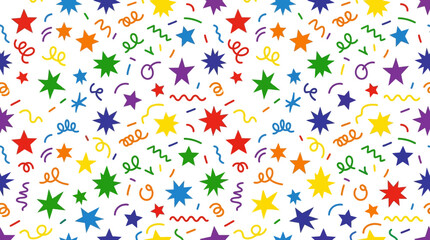Fototapeta premium Colorful Stars and Confetti Seamless Pattern